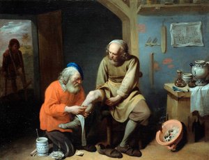 "Le architekturn de village"" (Vesnický chirurg) Obraz Davida Ryckaerta III (Rijckaert) (1612 - 1661) Olej na plátně, rozměr 49,2 x 64 cm Státní muzea, Berlín