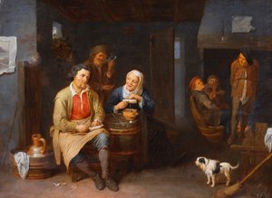 Interiér hostince s kouřícími rolníky, 1647 od David III Ryckaert