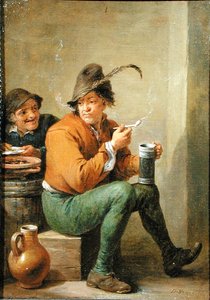 Rolník držící kameninový džbán a hliněnou dýmku (olej na desce) od David III Teniers