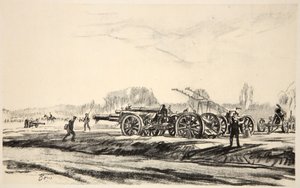 Dělostřelecký lazaret, ilustrace z knihy "The Western Front", vydavatelství Country Life Ltd. od David Muirhead Bone