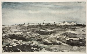 Via Dolorosa: Mouquet Farm, ilustrace z knihy "The Western Front", vyd. Country Life Ltd. od David Muirhead Bone