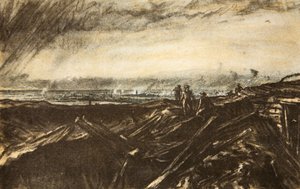 Vzdálená čočka z Notre Dame de Lorette, ilustrace z knihy "The Western Front", vyd. Country Life Ltd. od David Muirhead Bone