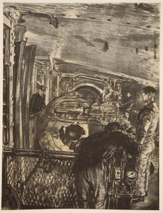 Uvnitř věže, ilustrace z knihy "The Western Front", vydavatelství Country Life Ltd. od David Muirhead Bone