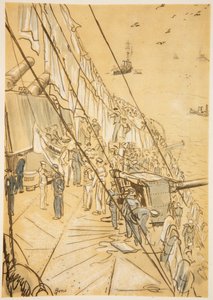 Na bitevní lodi: povětrnostní přikrývky, ilustrace z knihy "The Western Front", vyd. Country Life Ltd.