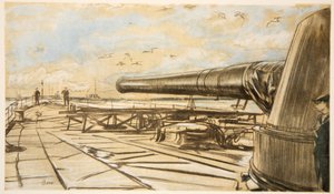 Na bitevní lodi: dělová věž, ilustrace z knihy "The Western Front", vydavatelství Country Life Ltd.