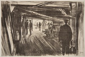 Na palubě bitevního křižníku: mezi palubami, ilustrace z knihy "The Western Front", vydavatelství Country Life Ltd. od David Muirhead Bone