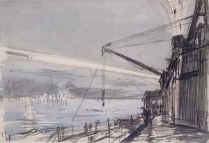 Světlomet u Scapa Flow (akvarel na papíře) od David Muirhead Bone