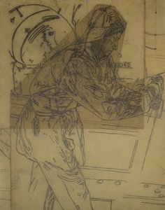 Studie k zimnímu kladení min u Islandu, cca 1942, kat. 6 (uhlová tužka na pauzovacím papíře)