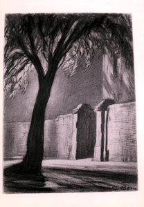 Předměstská noc, cca 1920 (uhel) od David Muirhead Bone