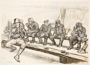Šťastný bojovník, ilustrace z knihy "The Western Front", vydavatelství Country Life Ltd. od David Muirhead Bone