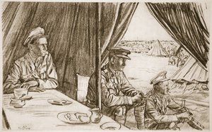 Čekání na raněné, ilustrace z knihy "The Western Front", vydavatelství Country Life Ltd. od David Muirhead Bone