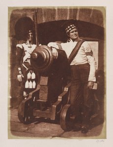 Artilleryman and Highlander, Edinburgh Castle (tisk ze slaného papíru z kalotypového negativu) od David Octavius Hill
