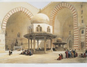 Egypt - 19. století - Káhira - mešita sultána Hassana - nádvoří - rytina Davida Robertse od David Roberts