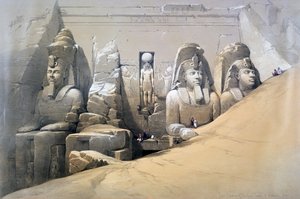 Přední část velkého chrámu Abu Simbel, Núbie, 19. století od David Roberts