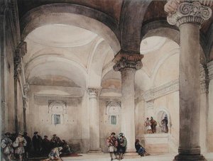 Interiér mešity, cca 1835 (akvarel na papíře) od David Roberts