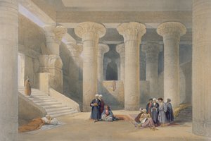 Interiér chrámu v Esně, Horní Egypt, z „Egypt a Nubie“, vyrytý Louis Haghe, publikoval v Londýně, 1838 (barevně lito)