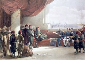 Rozhovor s místokrálem Egypta v jeho paláci, Alexandrie, Egypt, 12. května 1839, 19. století od David Roberts