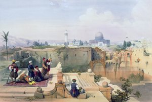 Omarova mešita s vyobrazením místa, kde se nacházel chrám, deska 8 ze svazku I knihy "Svatá země", kterou vyryl Louis Haghe (1806-85) a která byla vydána v roce 1842.