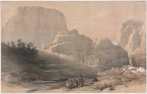 Petra, Dolní konec údolí, Pohled na Akropoli od David Roberts