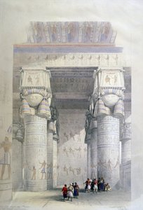 Pohled zpod portiku chrámu v Dendeře", kolem roku 1839. Litografie z roku 1856 podle Davida Robertse (1796-1864), skotského malíře a orientalisty. od David Roberts