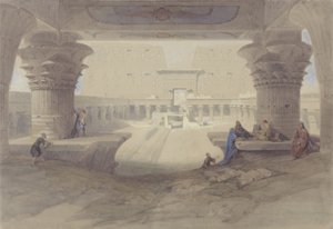 Pohled zpod sloupořadí chrámu v Edfu, Horní Egypt od David Roberts