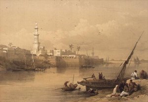 Pohled na Nil, trajekt do Gízy, z "Egypt a Nubie", Vol.3 (litho) od David Roberts