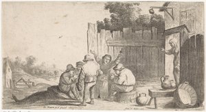Pět farmářů kolem tuny Žánrové scény pod širým nebem (název seriálu) od David Teniers (II) (attributed to workshop of)