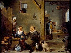 Palírna se starším mužem kupujícím gin od ženy, c1640-1649