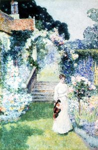 Péče o růže v zahradě Cheshire (akvarel) od David Woodlock