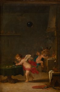 Amoretti v alchymistické dílně, asi 1635-37 (olej na dubovém dřevě)