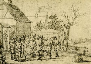 Rolníci tančí před domem od David Teniers the Younger