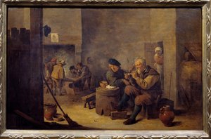 Kouření v hostelu Obraz Davida Tenierse II. Mladého (1610-1690) 17. století Ne. 0,4x0,62 m Madrid, muzeum Prado