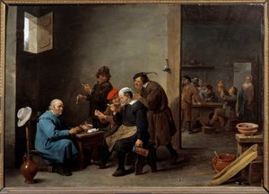 Muž s bílým kloboukem Skupina mužů kouří dýmku v hostinci. Obraz od Davida Teniers II mladý (1610-1690) od David Teniers the Younger