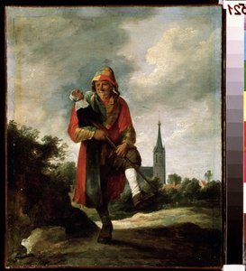 Blázen (Blázen). Obraz Davida Tenierse mladšího (1610-1690). Olej na plátně, 35 x 29 cm, kolem roku 1640. Vlámské umění, barokní umění. Puškinovo muzeum výtvarných umění, Moskva. od David Teniers the Younger