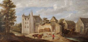 Näkymä taiteilijatalosta "De Dry Toren" lähellä Perckiä (öljy kankaalle) od David Teniers the Younger