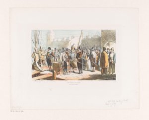 Civilisté a střelci před zámkem Měšťané (16. století, 2. polovina) (titul na předmětu) od David van der Kellen
