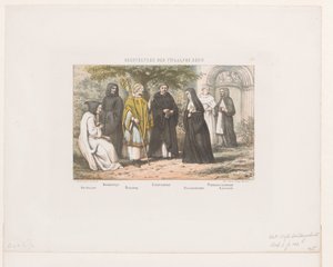 Kostýmy duchovenstva ve 12. století Klerici 12. století (název na předmětu) od David van der Kellen