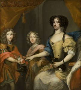 Anna Sofia, princezna Dánska, kurfiřka Saska, se svými syny Johannem Georgem a Friedrichem Augustem, kolem roku 1680