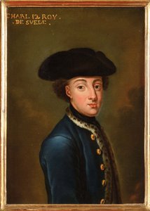 Charles XII nebo Carl de Suede - Portrét krále Karla XII Švédska (1682-1718), od Kraffta, Davida, von (1655-1724). Olej na kartonu. Rozměr: 22,5 x 17 cm. Soukromá sbírka od David von Krafft