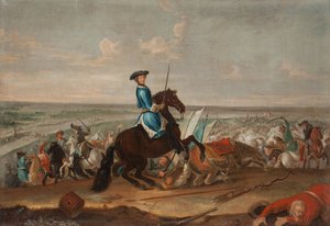 Le roi Charles XII (Carl de Suede) (1682-1718) v bitvě u Narvy