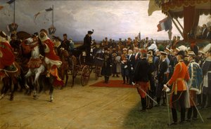 Prezident Emile Loubet vítá cara Nicolase II a carevnu Alexandru na manévrech v Betheny, od Dawant