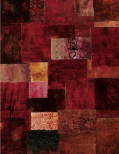 Abstraktní patchwork v karmínové barvě od Deb Chaney
