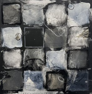 Mřížka abstraktních čtverců ve stylu „distressed“