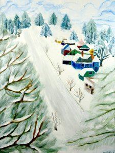 Village Snow, 2014, akryl na plátně od Deborah Eve Alastra