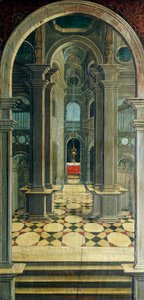 Perspektiva namalovaná Defendente Ferrari (1480 nebo 1485-1540), na zadní části chóru z 16. století, kostel svatého Jeronýma, Biella, Itálie od Defendente Ferrari