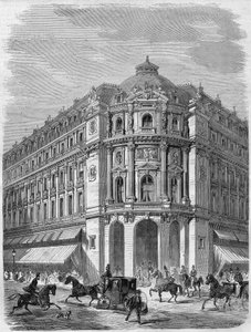 Projekt fasády nového divadla Vaudeville na rohu Boulevard des Capucines a Rue de la Chaussée-d