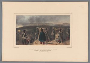 Schutters kupuje borstwering, 1832 Bydlení skirmishers of the 19th Light (titul on object) Kresby ze života v sídle Citadely v Antverpách od Raffeta (název na objektu) od Denis Auguste Marie Raffet