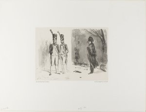 List s náčrtem (Grenadier of the Guard, Napoleon v bivaku) od Denis Auguste Marie Raffet