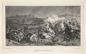 2. lehká kavalérie odolávající náporu Arabů ze sady šesti s názvem Retraite de Constantine od Denis Auguste Marie Raffet
