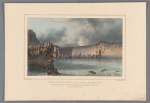 Vernielde brug, 1832 Pohledy na zřícený most Záchranné brány, na levý vstupující z Bastion Pacioto a na levé křídlo půlměsíce (název na objektu) Kresby vytvořené Raffetem ze života v obležení Citadely v Antverpách (název série na objektu od Denis Auguste Marie Raffet